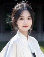 Portrait of Simin Ren, smiling, with dark hair pinned up, wearing a white jacket, outdoors.